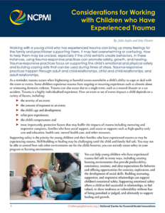 Considerations for Working with Children who Have Experienced Trauma