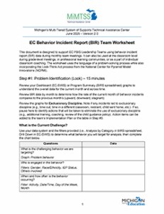 EC Behavior Incident Report (BIR) Team Worksheet