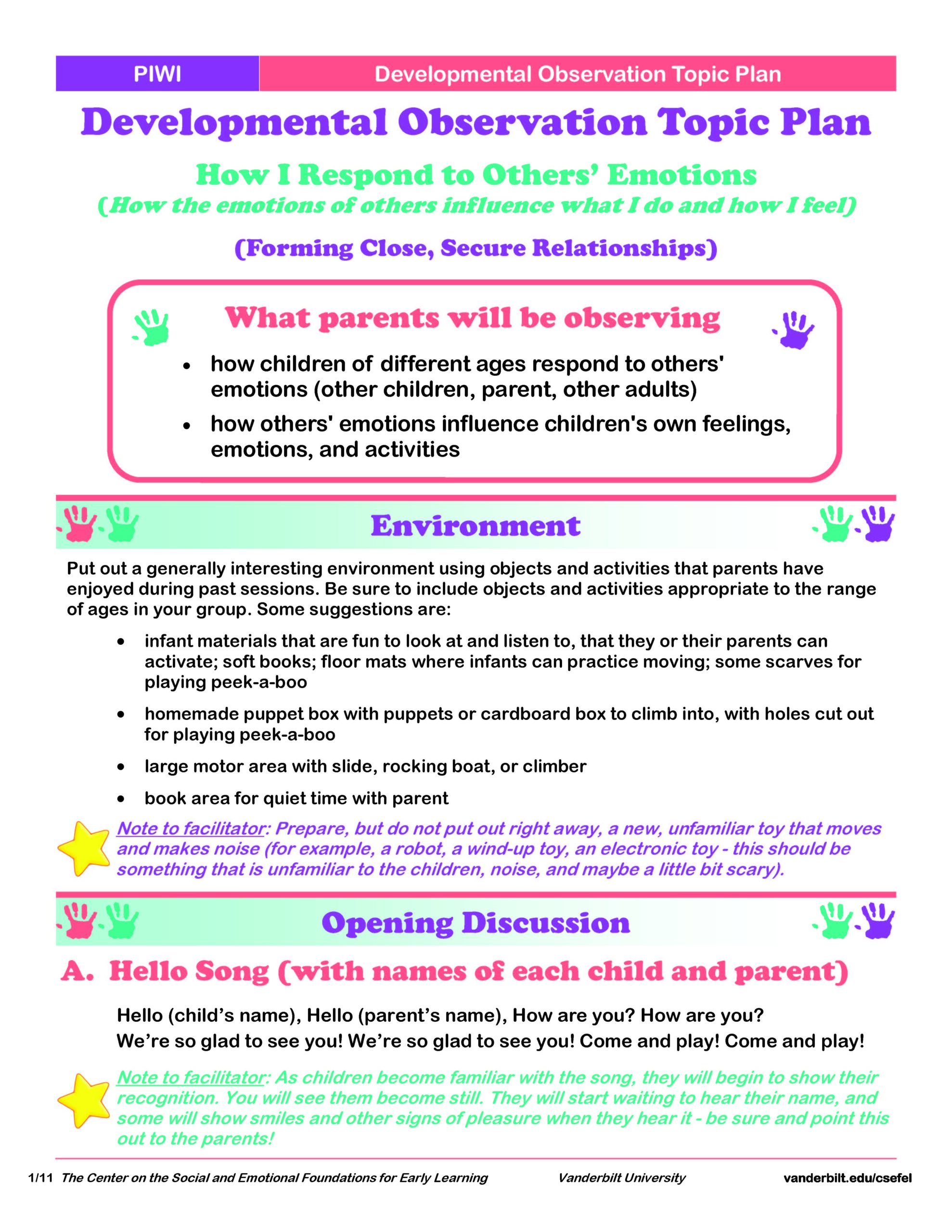 PIWI Handout 12.A-1: Developmental Observation Topic Plan