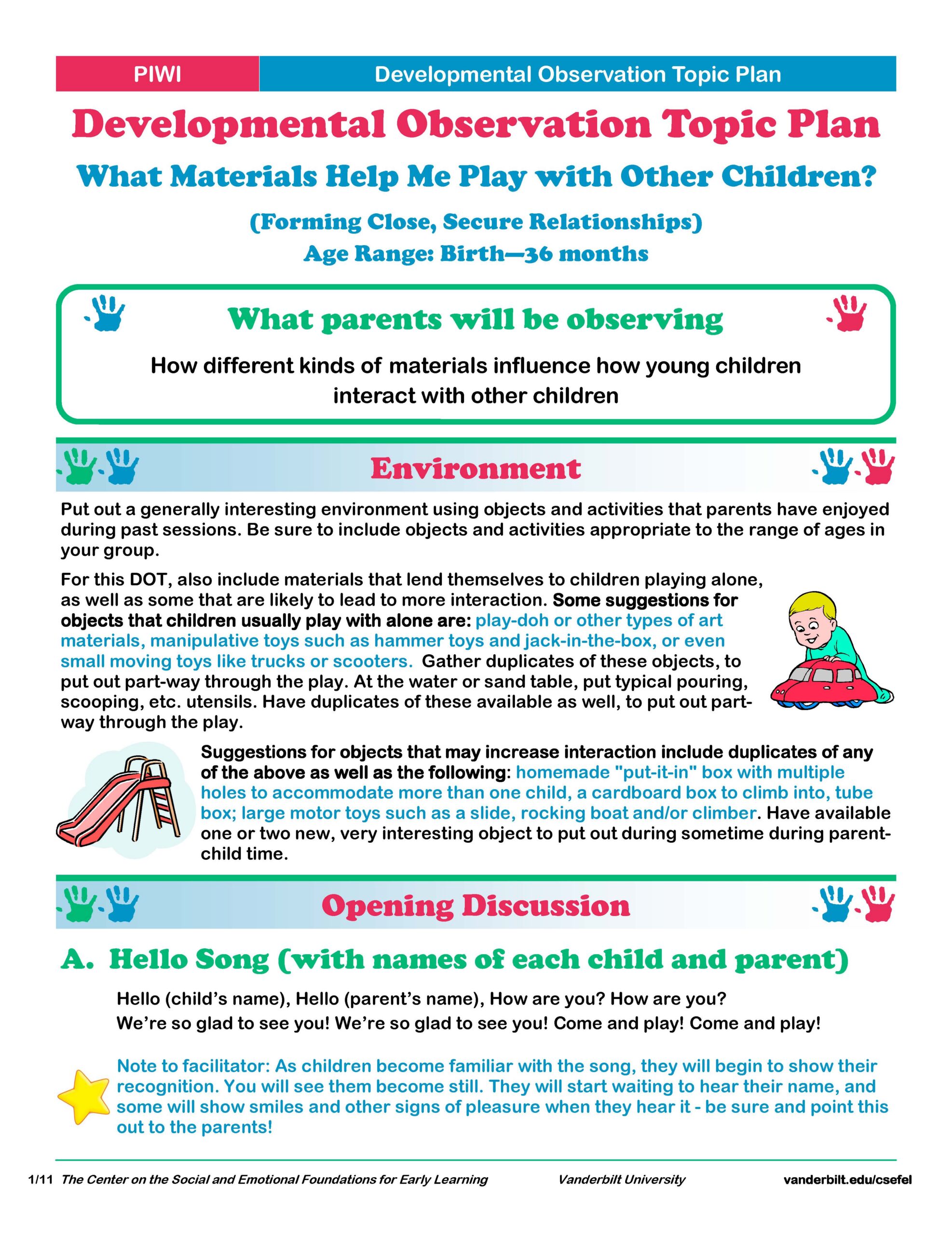 PIWI Handout 12.A-2: Developmental Observation Topic Plan