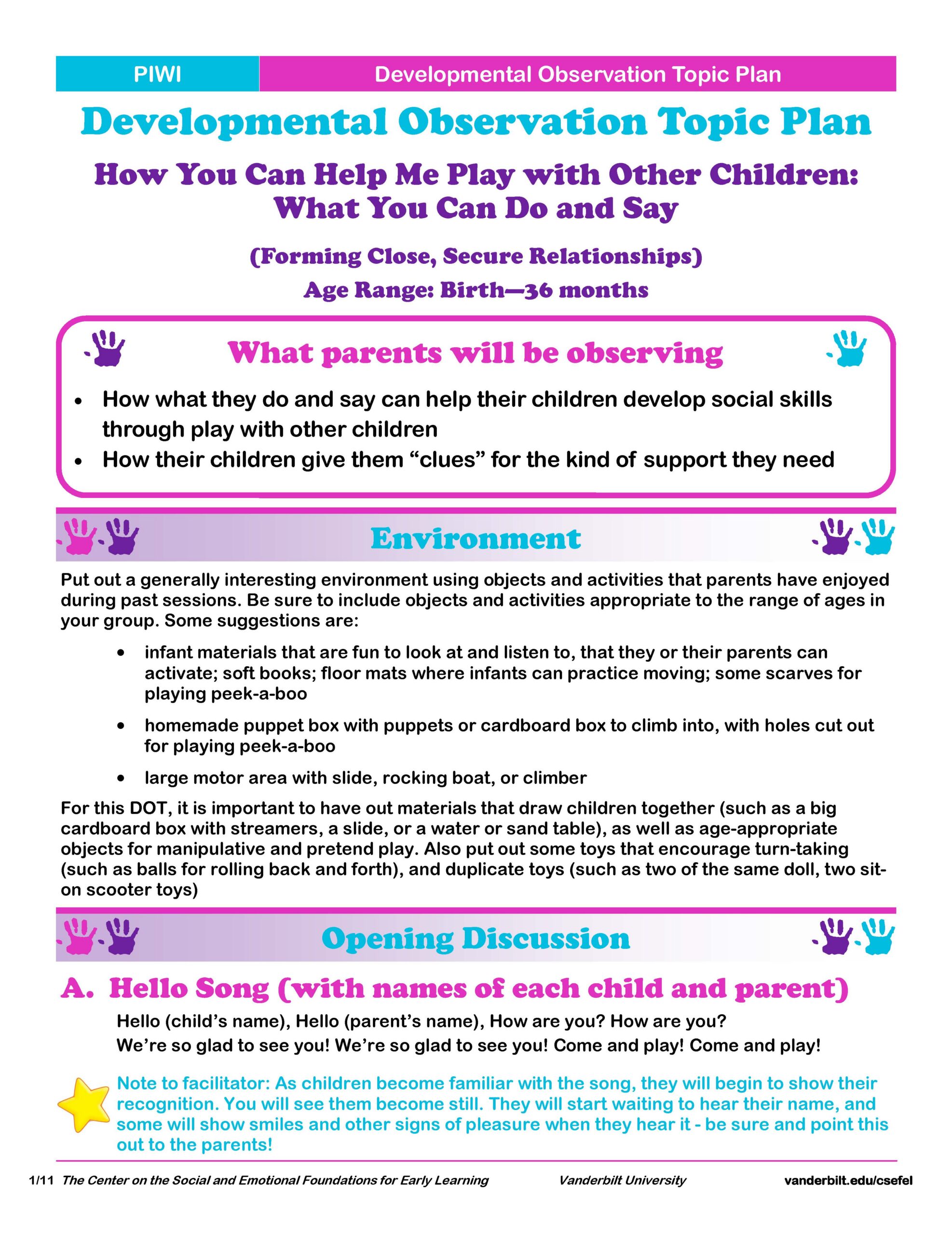PIWI Handout 12.A-3: Developmental Observation Topic Plan