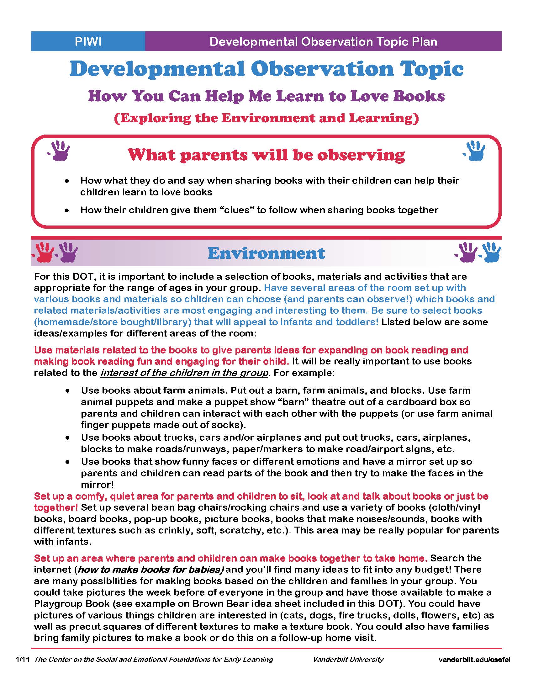 PIWI Handout 12.A-9: Developmental Observation Topic Plan