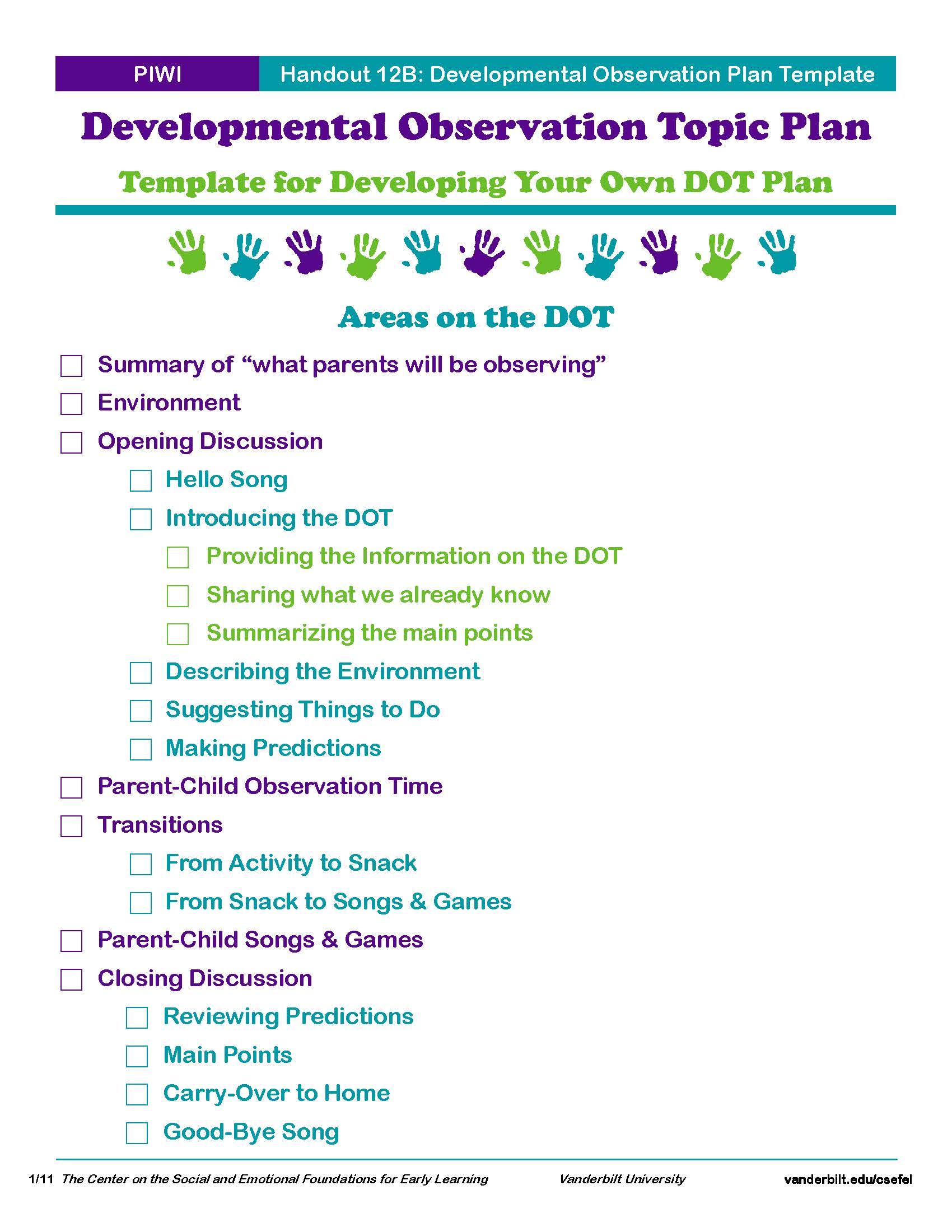 PIWI Handout 12.B: Developmental Observation Plan Template