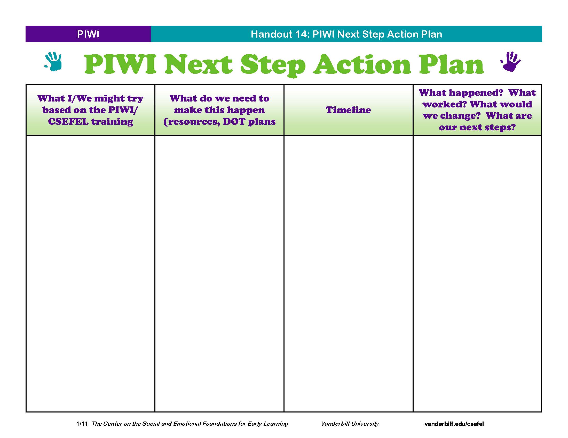 PIWI Handout 14: PIWI Next Step Action Plan