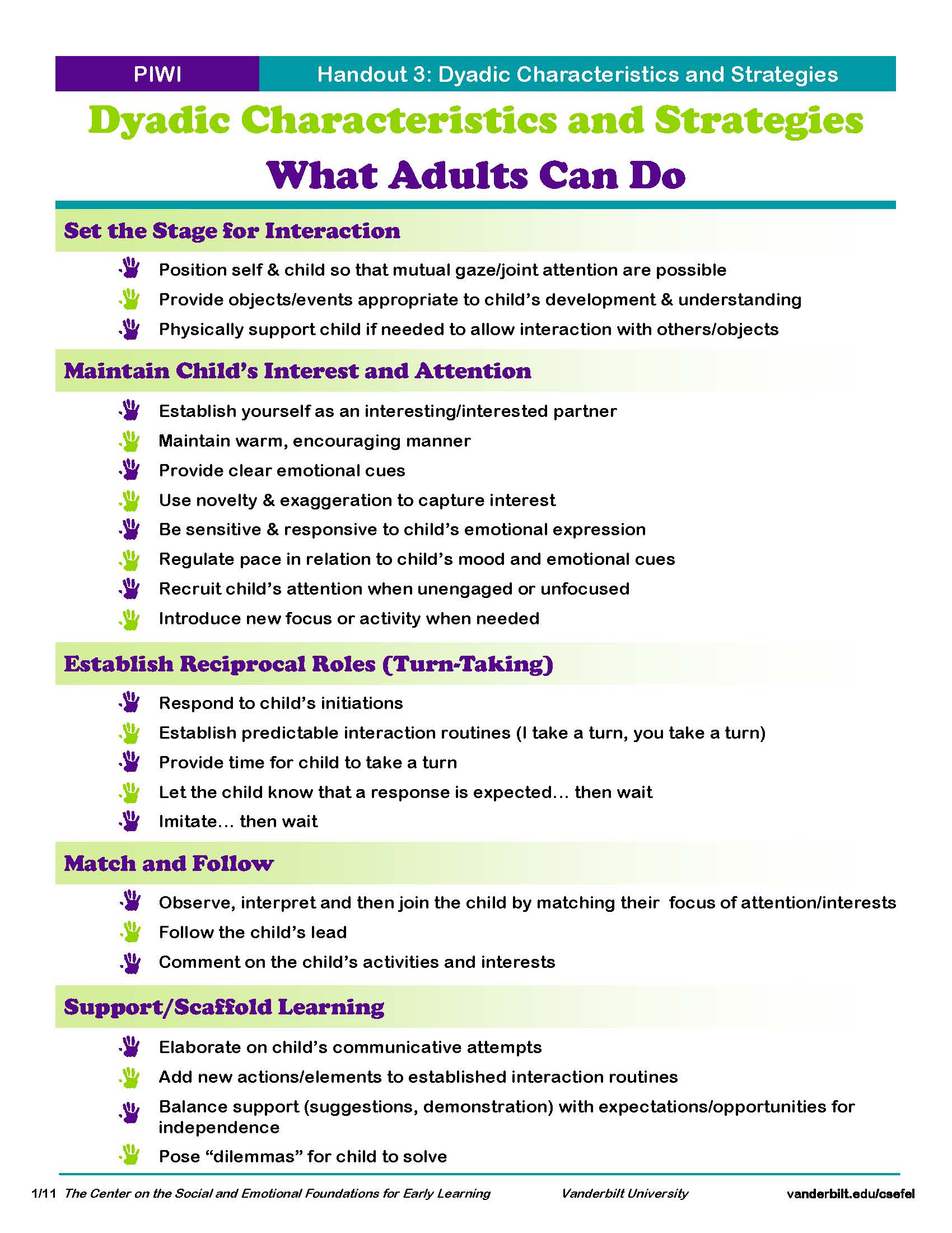 PIWI Handout 3: Dyadic Characteristics and Strategies