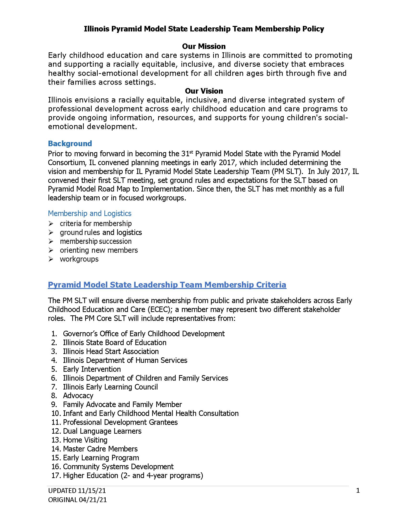 IL State Leadership Team Membership Policy