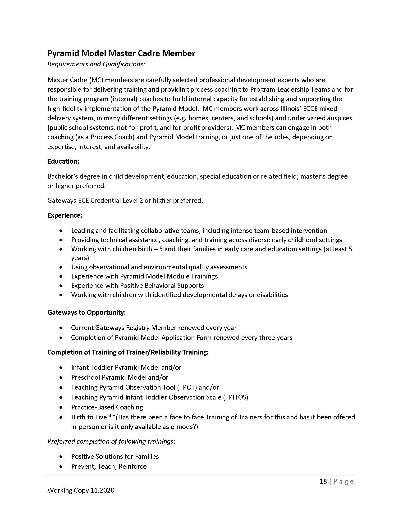 PM Master Cadre Qualifications