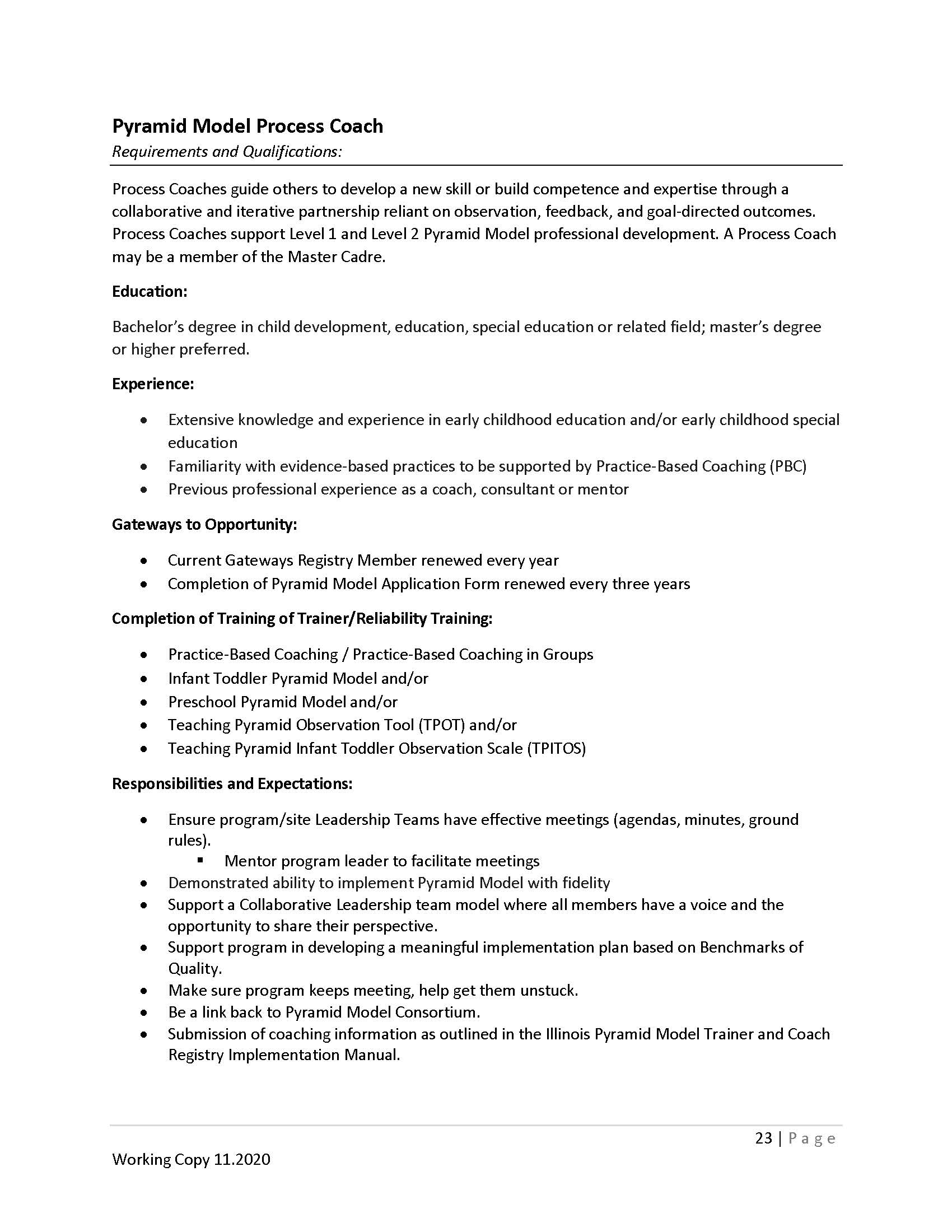 PM Process Coach Qualifications