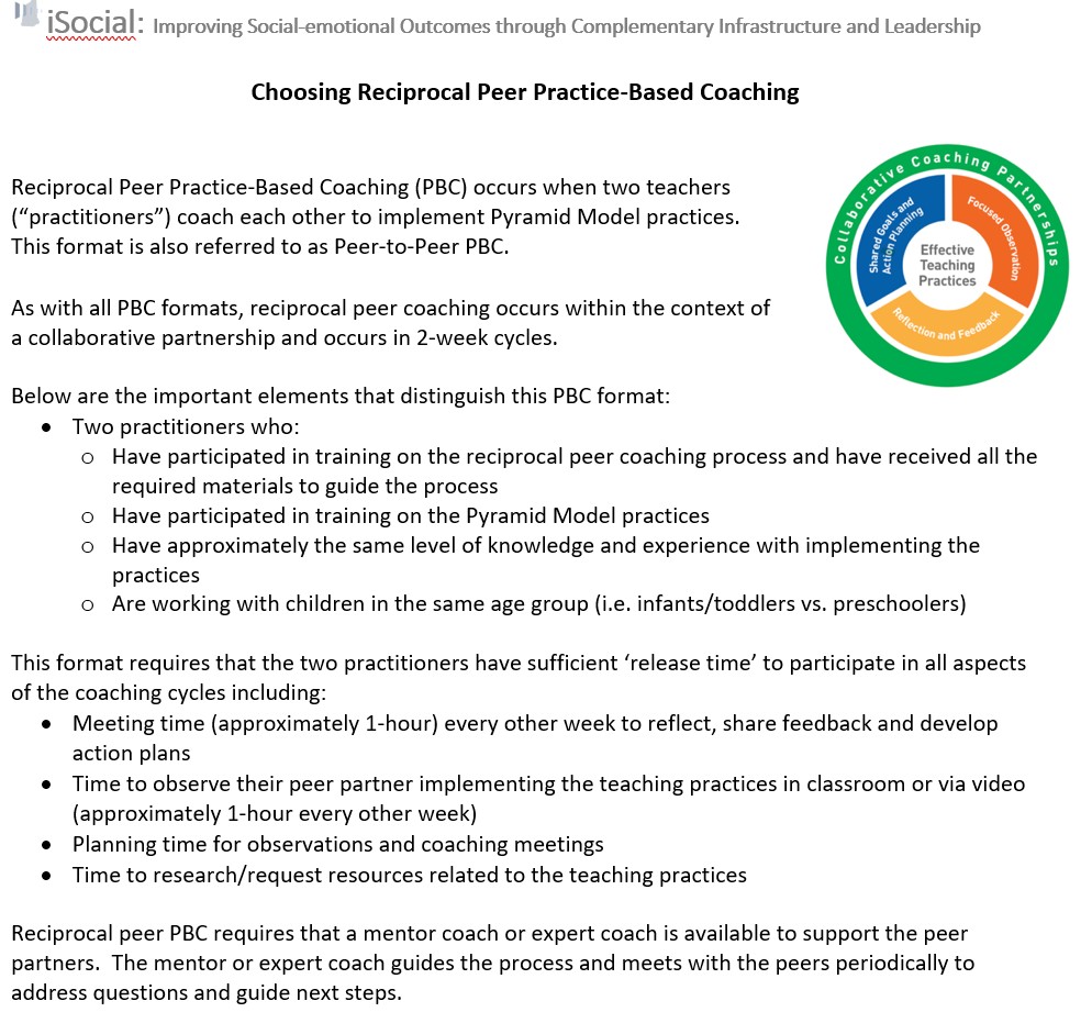 Choosing Reciprocal Peer Coaching