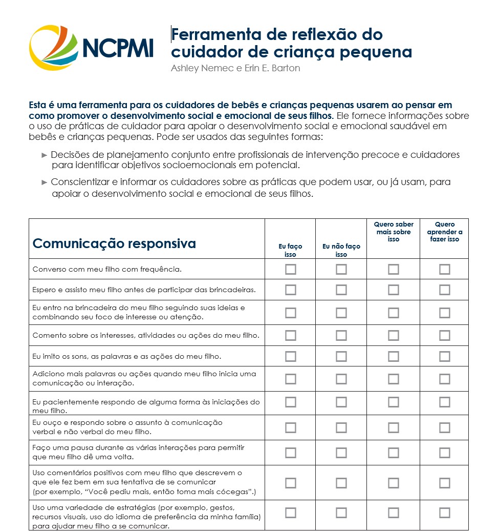 Infant-Toddler Caregiver Reflection Tool – Portuguese