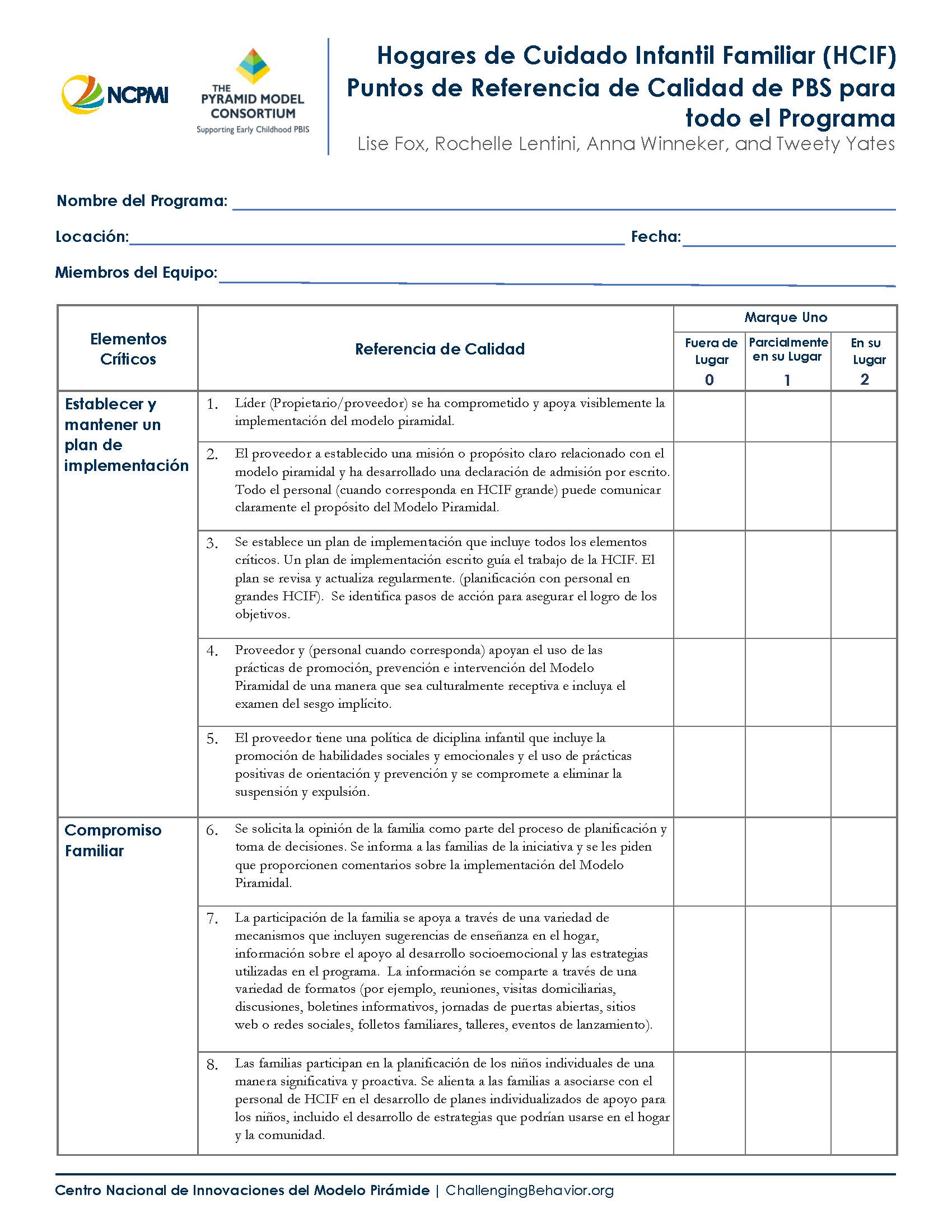 FCC Program-Wide PBS Benchmarks of Quality – Spanish