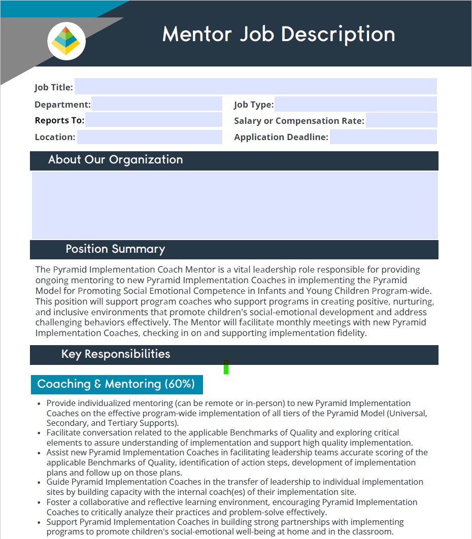 Program Implementation Coach (PIC) Mentor Job Description – Fillable Version