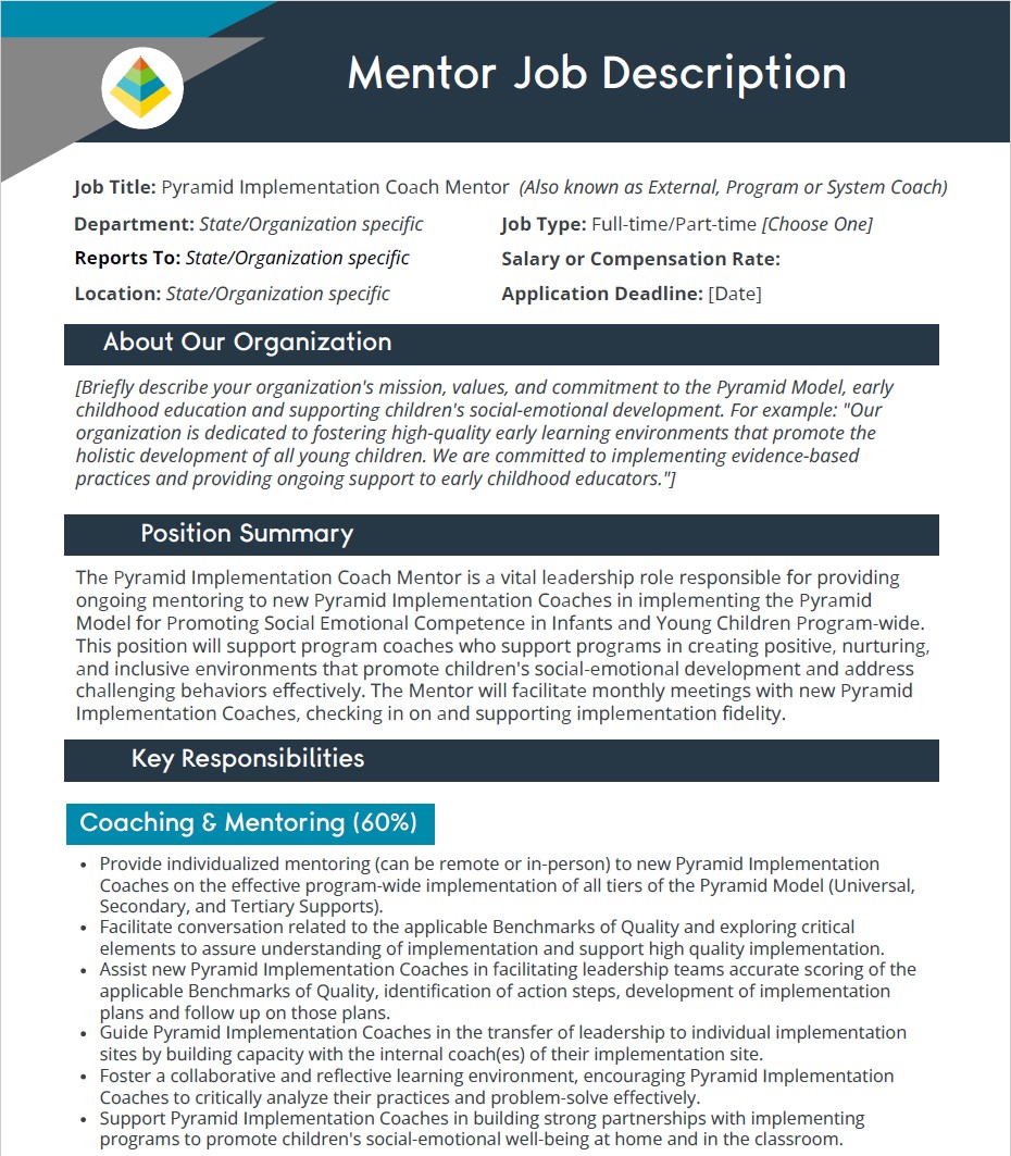 Program Implementation Coach (PIC) Mentor Job Description – Sample